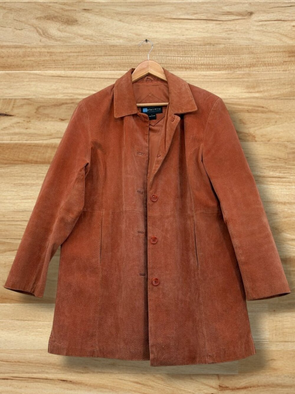 Relativity Rust Orange Suede Button Front‎ Mid Coat L